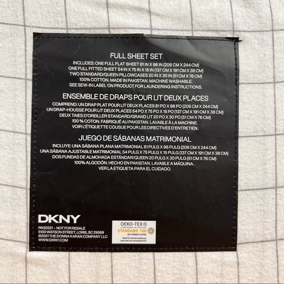 DKNY 100% Cotton Flannel Full White Sheets Sheet Set Gray Squares Plaid - Picture 4 of 5